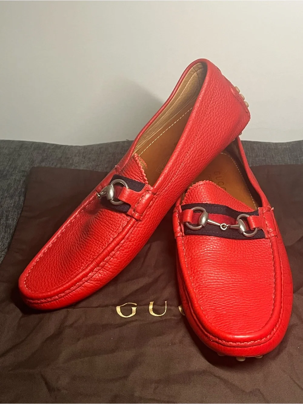 Authentic Gucci Red leather loafers size 9.5 G / 10 US